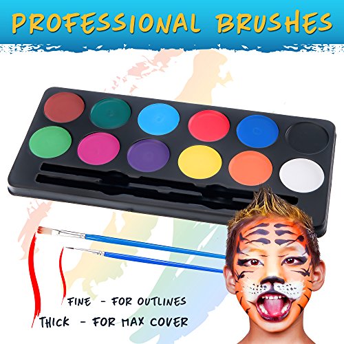 Blue Squid Face Paint Party Pack 12 Color, 30 Stencils, 2 Brushes