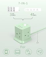 BEVA Cube Extension Lead with USB 4 Outlets 3 USB Ports 1.5m Green view 2