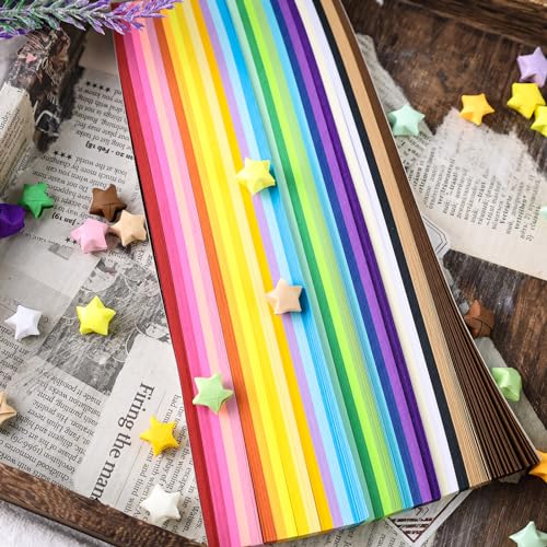 Koogel 1030 Sheets Origami Star Strips, 27 Colors Lucky Star Paper Double Sided Origami Paper Star Paper Strip for DIY Crafts Art School Supply