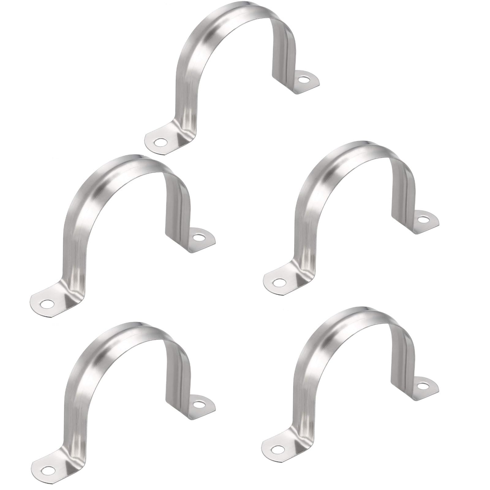 TOP-VIGOR 5Pcs 60mm(2.4") Rigid Pipe Strap, 2 Holes 304 Stainless Steel Tension Tube Clip Clamp for Fixing Tube Pipe Wire