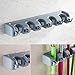 Mop Broom Holder,Wall Mounted Garden Tool Organizer Space Saving Storage Rack Hanger with 5 Position with 6 Hooks Strong Grip Holds up to 11 Tools for Kitchen Garden and Garage