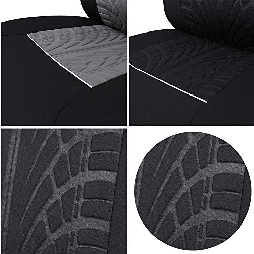 Universal Full Set Auto Seat Covers Embossed Cloth Fabric Car Seat Accessories(Airbag Compatible Anti-Slip Black/Gray)