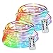 LEDIKON 2 Pack Multi Color LED Rope Lights Battery Powered,Waterproof 33ft 100 LED Dimmable Outdoor Fairy String Lights,Firefly Lights Remote Control with Timer for Christmas,Patio,Party,Unicorn Decor