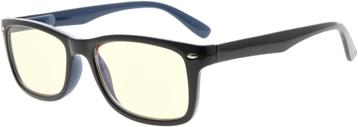 Eyekepper Computer Reading Glasses,UV Protection, Anti Glare,Anti-Reflective Computer Readers (Black Blue, Yellow Tinted Lenses) +1.0