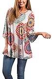LISTONE Women V Neck Lace Up Floral Print 3/4 sleeve causal blouse tops
