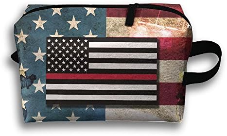 Ztrb USA Firefighter Flag Portable Make-Up Zipper Pouch Beauty Cosmetic Bag Carry Case Brush Organizer Toiletry Hanging Storage Bag Sewing Kit Medicine Bag