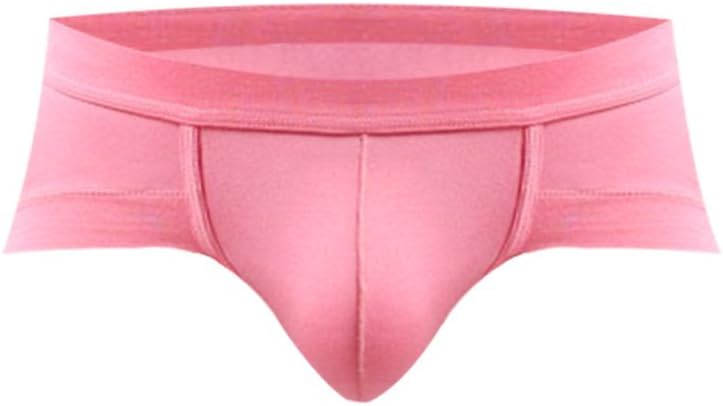 soutong Men's Sexy Brief Underwear Low Rise Soft Polyster Stripe Bikini Shorts (Pink, US-S:(26-30"))