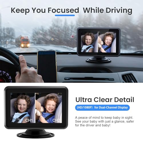KAPEICamper Baby Car Camera, Back Seat Baby Car Mirror with HD Night Vision 360° Rotation Display, 5 Mins Easy Installation, Observe The Baby’s Move (two baby car camera)