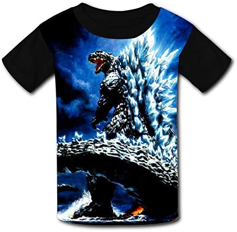 RETHYJU Black Raglan T-Shirts, God-Zilla Short Sleeve Sports Sweat Tee for Teen Kids Boys Girls (Large)