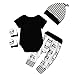 4pcs Newborn Baby Boys Girls Skull Romper+Pants+Hat+Mitten Halloween Outfit Set (0-6 Months, Black+White)