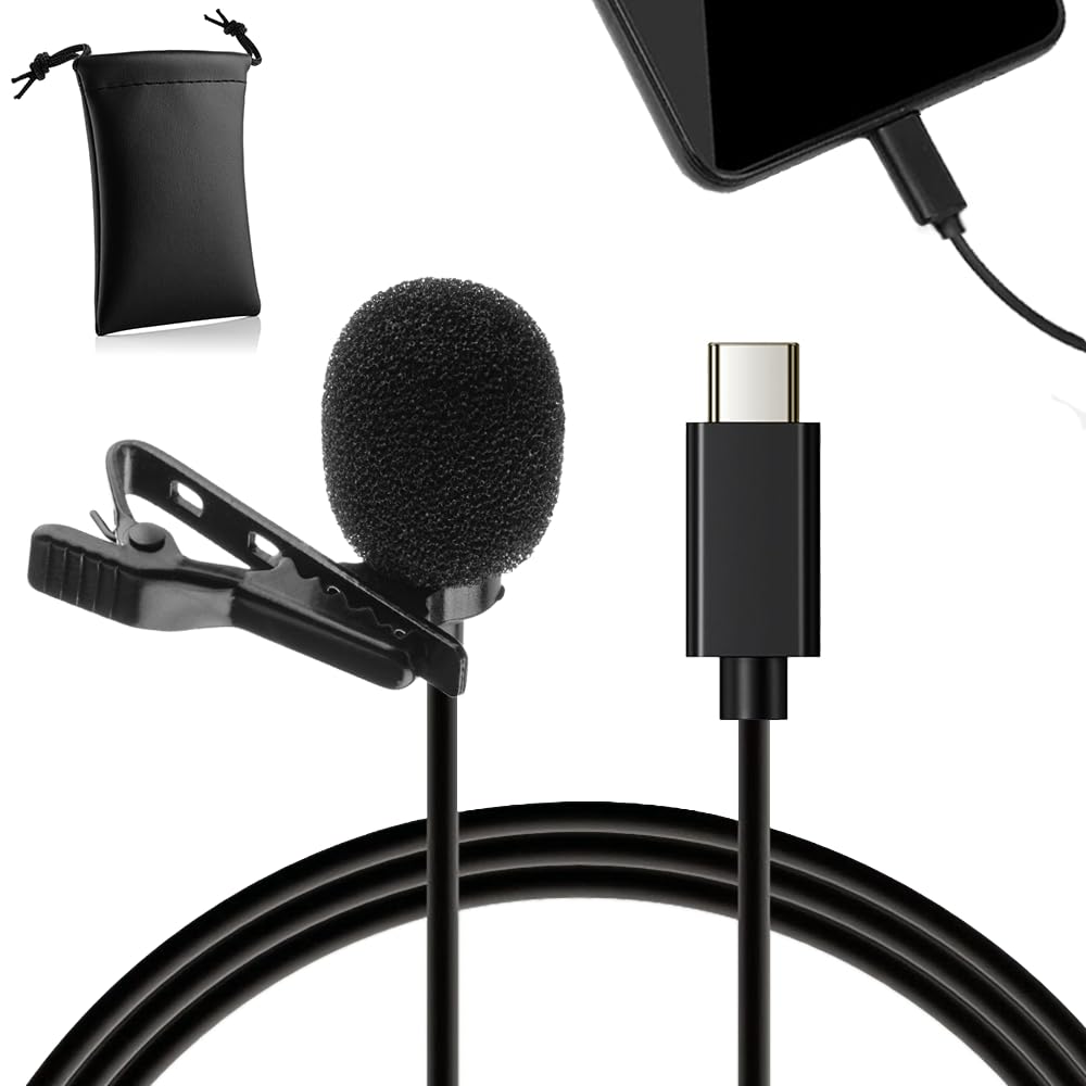 MOJOGEAR Clip Microphone with USB-C Connection - 3 Meter Cable - Lapel Microphone Compatible with Android Smartphones, iPhone 15, iPhone 16, USB C Tablets - Black