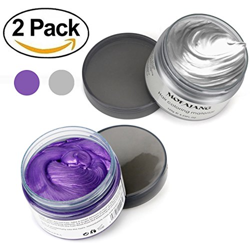 Pack 2 Gray and Purple MofaJang Hair Wax Professional Temporary Modeling Natural Hair Styling Wax Dye for Party Cosplay or Nightclub Hairstyle Cream Washable