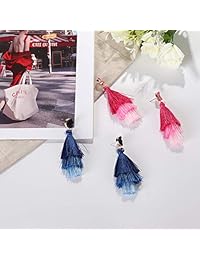 Yadoca 8-10 pares de aretes de borla para mujer, coloridos y largos, de hilo, con flecos, con forma de abanico, para niñas, estilo bohemio, acero inoxidable, B07QV1L4Y3