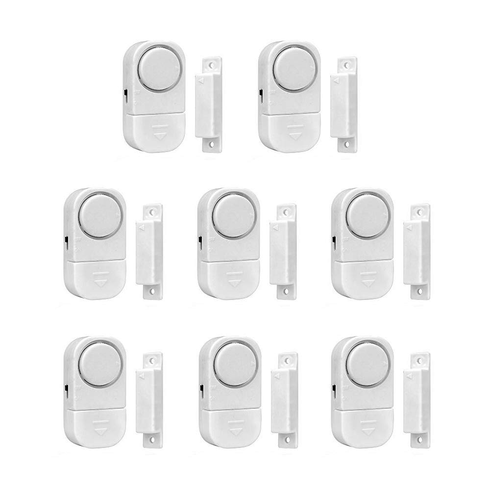 Fixget Pack of 8 Magnetic Door and Window Security Entry Alarm System WirelessMini Alarms Burglar Intruder Entry Warning Sensors White (Battery Included)