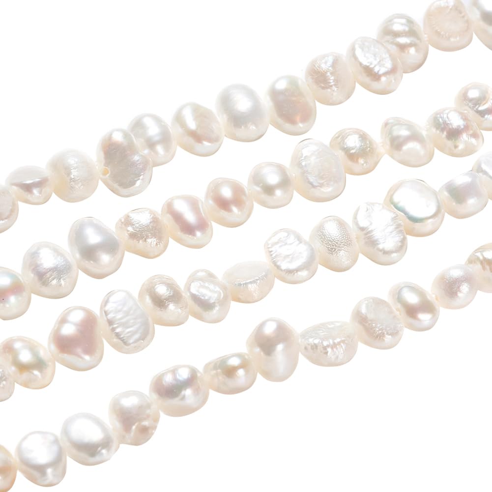 NBEADS 2 Strands about 78 Pcs Natural Culd Freshwater Pearl Beads, 4x3mm Grade A Two Sides Polished White Freshwater Pearl Loose Irregular Pearl Charms Beads For Bracelet Jewelry Making