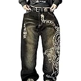 Xojbzoo Y2K Tiger Print Baggy Jeans Unisex Wide Leg Pants Retro Streetwear Hip Hop Denim Trousers