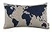 LINKWELL Burlap Linen Dark Blue World Map 18 X 11 Decorative Cushion Cover Pillow Case CC297
