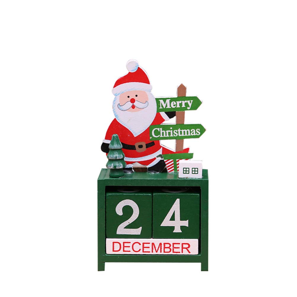 Wakauto Wooden Christmas Advent Calendar Countdown Perpetual Calendar Blocks Tabletop Snowman Ornaments for Home Office Decoration (Green)