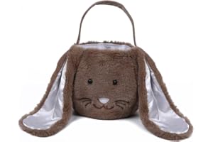 CVRTUM Plush Easter Bunny Basket Monogrammed Bunny Easter Buckets with Long Plush Ear Egg Hunting Easter Bags,Bunny Kids Easter Tote Bags Kids Boys Girls Candy Gifts (Brown)