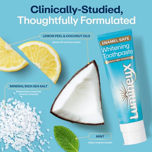 Lumineux Teeth Whitening Toothpaste 2 Pack Peroxide Free Enamel Safe for Sensitive Whiter Teeth, Fluoride Free, No Alcohol, Artificial Colors, SLS Free Dentist Formulated - 3.75 Oz