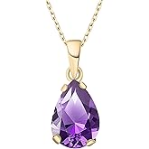14K Gold Plated Gemstone Necklace for Women - Birthestone Teardrop Necklace - Gold Jewelry for Women - Dainty Gold Necklace - Everyday Necklaces - Gold Necklaces for Women