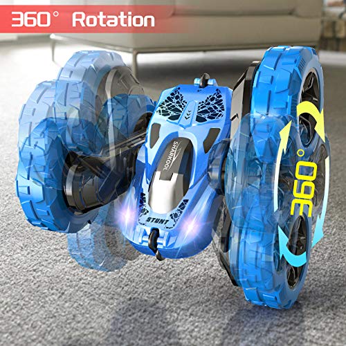 RC Cars Stunt Car Toy, SHARKOOL 4WD 2.4Ghz Remote Control Car Double Sided Rotating Vehicles 360° Flips, Kids Toy Cars for Boys & Girls Birthday (Pearl Blue)