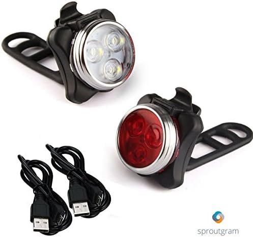 USB Rechargeable Bike Light Set: Super Bright Water Resistant Bicycle Light Set with Rear Bike Light Included for Safety, Includes 2 Straps and 2 USB Chargers