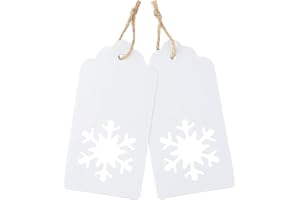 KINGLAKE GARDEN Christmas Gift Tags with String Attached - 100Pcs Snowflakes Paper Tags Christmas Tag, Paper Gift Hang Tags for DIY Crafts, Xmas Present