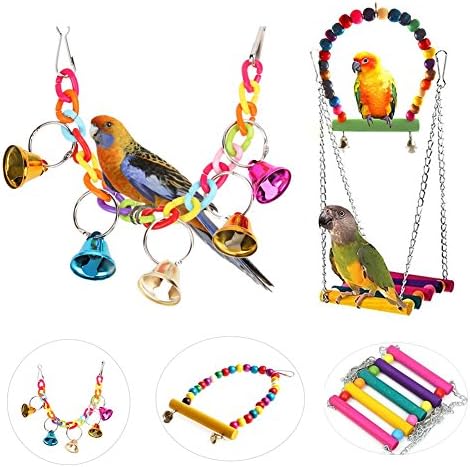 XMSSIT Bird Swing, Wooden Budgie Toys, Pet Bird Parrot Parakeet Budgie Cockatiel Cage Hammock Swing Toy Hanging Toy Swings,Ladders for Pet Trainning