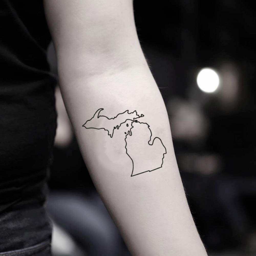 Amazon Com Michigan Map Temporary Fake Tattoo Sticker Set Of 2 Www Ohmytat Com Beauty