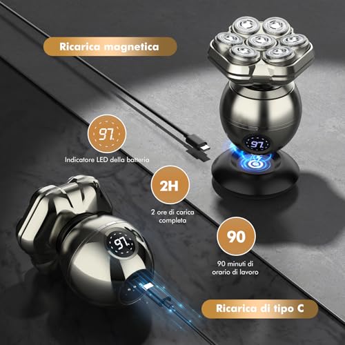 iWarmbase Bald Head Shaver, 7D Magnetic Removable Shaver Bald Head Absolute Zero - 6 in 1 Men's Hair 0.01 mm, Waterproof IP67 with LED Display, Razor and Zero Hair Cutter