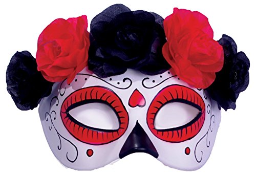 Day of the Dead Half Mask with Attached Flowers