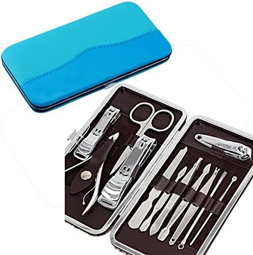 Lalago Stainless Steel Nail Care Personal Manicure & Pedicure Set, Travel & Grooming Kit Tool, 12-pieces (Blue)