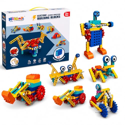 Blocos de Construção Eletrônico STEM – Kit de Engenharia Educacional com Motor, Engrenagens e Modelos Mecânicos | Brinquedo Educativo de Ciência e Robótica para Crianças 3+ Anos (180 Peças)
