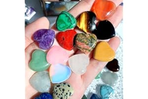 15 Pcs Heart-Shaped Crystal Set, Polished Natural Mixed Color Gemstones, Includes Rose Quartz & Amethyst, 0.8 Inch Pocket Hea