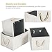 MaidMAX Cloth Storage Baskets, 14.4×10×8.4'', Shelf Basket, Collapsible Storage Bins with 2 Cotton Rope Handles, Bamboo Style Slubbed Fabric, Beige with Gray Lining, Set of 3