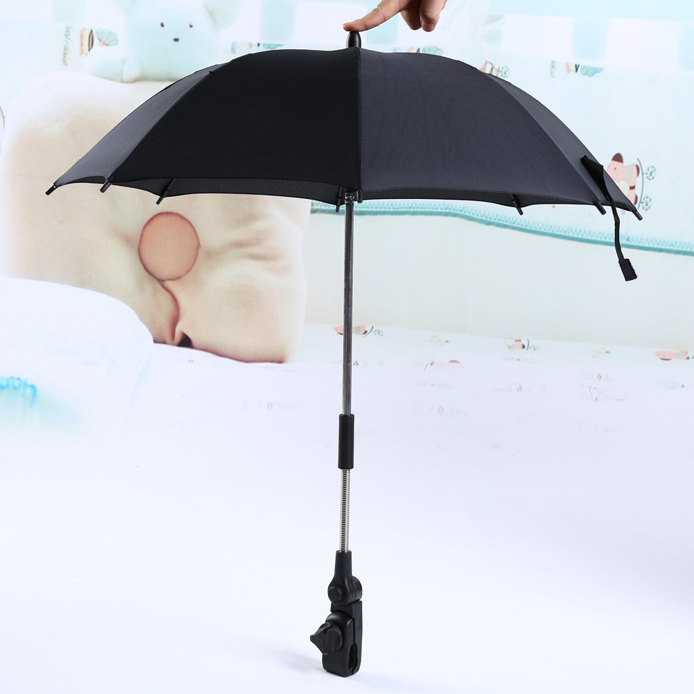 Yosoo Baby Stroller Umbrella Holder Bracket Pram Swivel Connector Adjustable Length Angle Umbrella Stand Parasol UV Rays Rain Sun Canopy (Black)