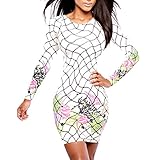 New Bright White Flower Floral Printed New Women Sexy Bodycon Long Sleeve Dress