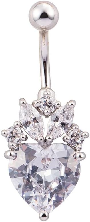 richbest 316l Stainless Steel Heart Flower Crystal Navel Bars Gold Belly Button Ring Navel Piercing Jewelry