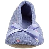 Isotoner Women's Embroidered Terry Ballerina Slipper, Perriwinkle, Large