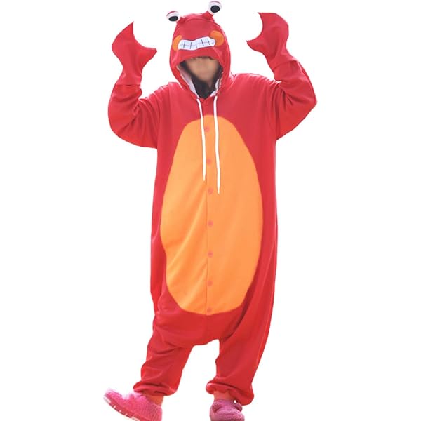 Crab Onesie Adult Red Crab Pajamas Animal Pajamas Halloween Cosplay Costume Polar Fleece Sleepwear Homewear