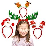 Toys World Shop 4 Christmas Headbands Pack Cute Christmas Head Wear Funny Reindeer Antler Happy Santa Claus Hair Band Holiday Headbands Xmas Party Decoration Accessory Christmas Costume Cosplay