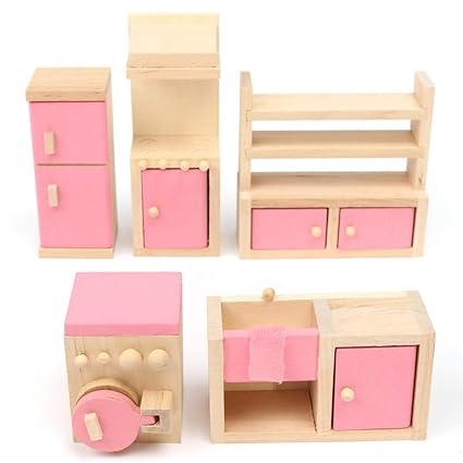Xueliee Wooden Doll Set Children Toys Miniature House Family Furniture Kit Accessories
