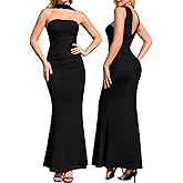 Auraxe Formal Halter Backless Maxi Dress for Women Summer Floral Elegant Mesh Ruched Cocktail Wedding Guest Dresses