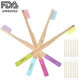 Natural Bamboo Toothbrush BPA Soft Bristles biodegradable environmental ecofriendly Natural Dental Care for family Pack of 4 in compostable Color.