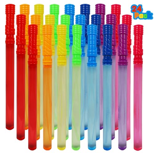 MorTime 24 Pack Bubble Wands for Kids, 8 Colors Bubbles Stick Bulk,