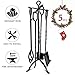 ComfyHome Heavy Duty 5 Pieces Kit for Home, Wrought Iron Fireset with Poker, Tongs, Shovel Brush Center Stand-Easy to Assemble, Black