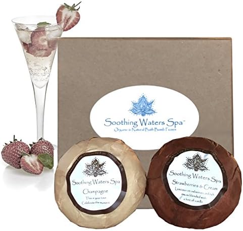Lover's Collection Champagne and Strawberries USA Organic Natural Vegan Lush Spa Bath Bomb Soothing Gift Set Kit. Best gift ideas:birthdays, women, men, her, teens - try with bath beads or bubbles