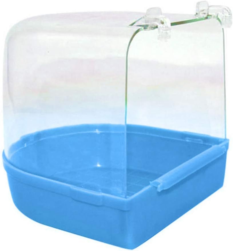 Fenfangxilas Bird Bathtub, Transparent Bathing Tub Shower Box Hanging Cage for Birds, Parrots, and Other Pets Blue