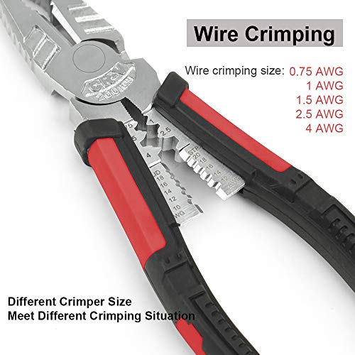 Linesman Pliers Multi-function Combination Pliers, Quickly Screw Extractions, 8-inch Portable Heavy Duty Pliers with Wire Stripper/Crimper/Cutter/Gripping Function, 5 Ways Crimping, Heavy Duty Pliers - Thumbnail 2